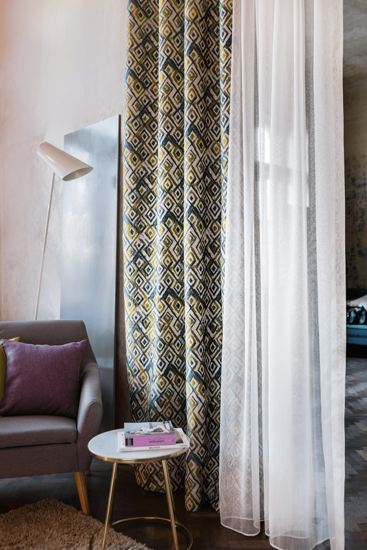 moroccan green colored material curtain