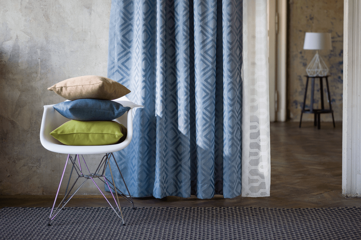 giuseppe blue colored material curtain