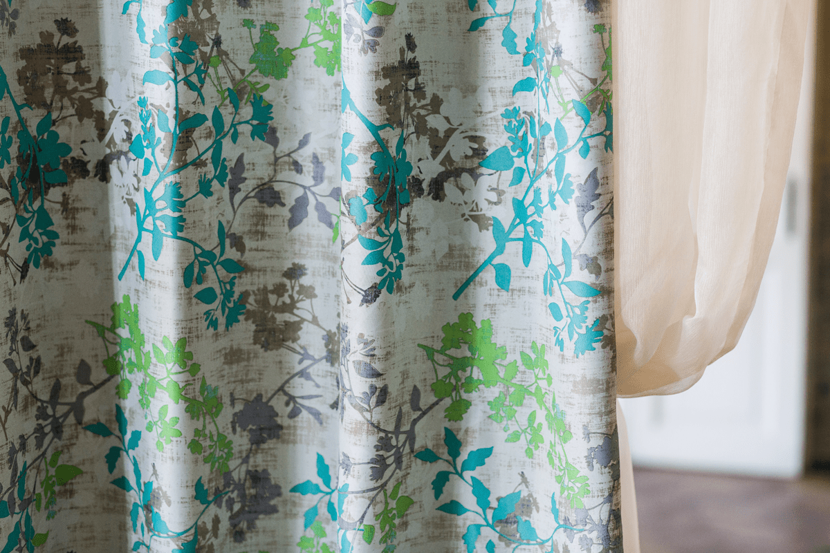 serenity blue colored material curtain