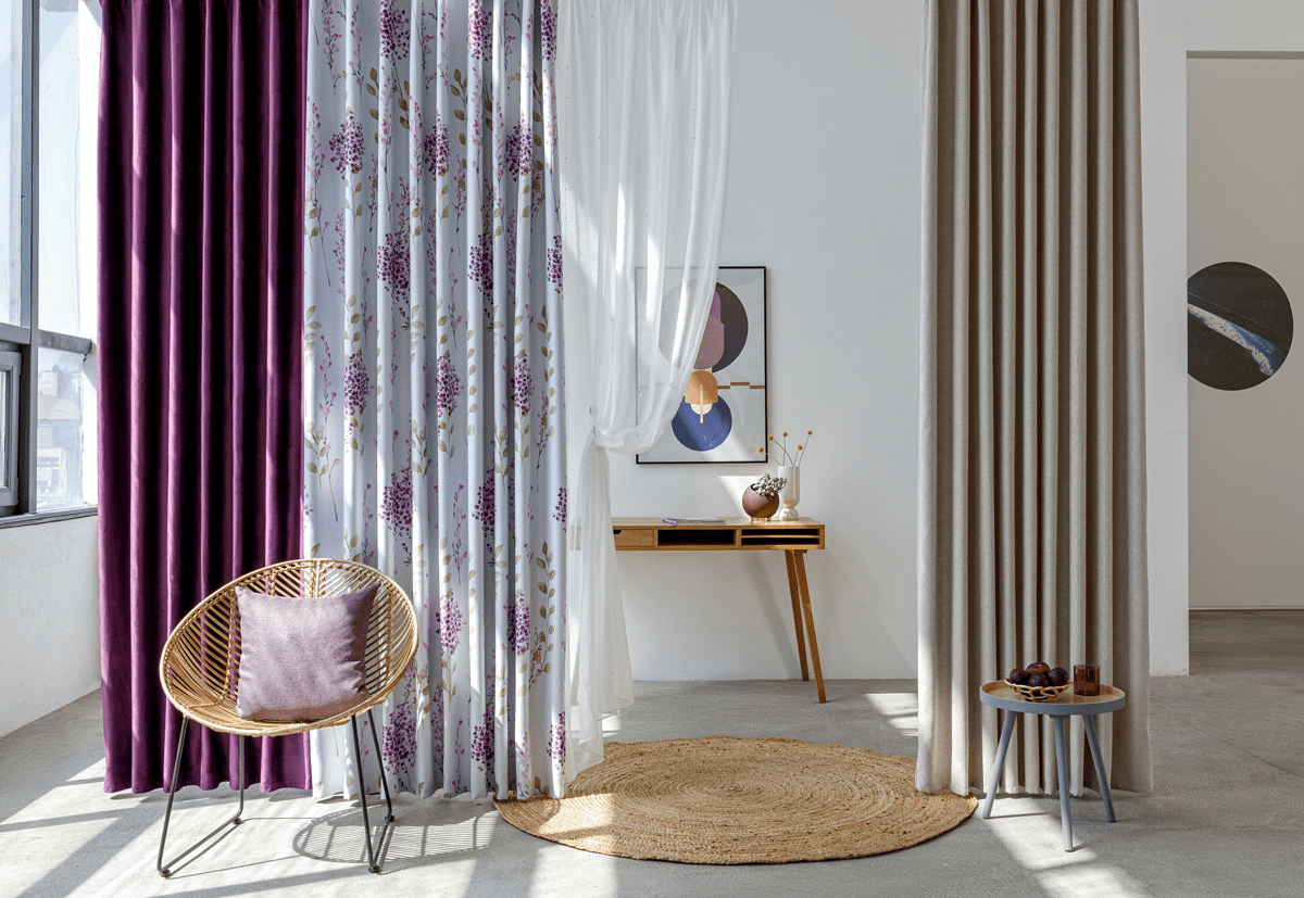 tahiti purple colored material curtain