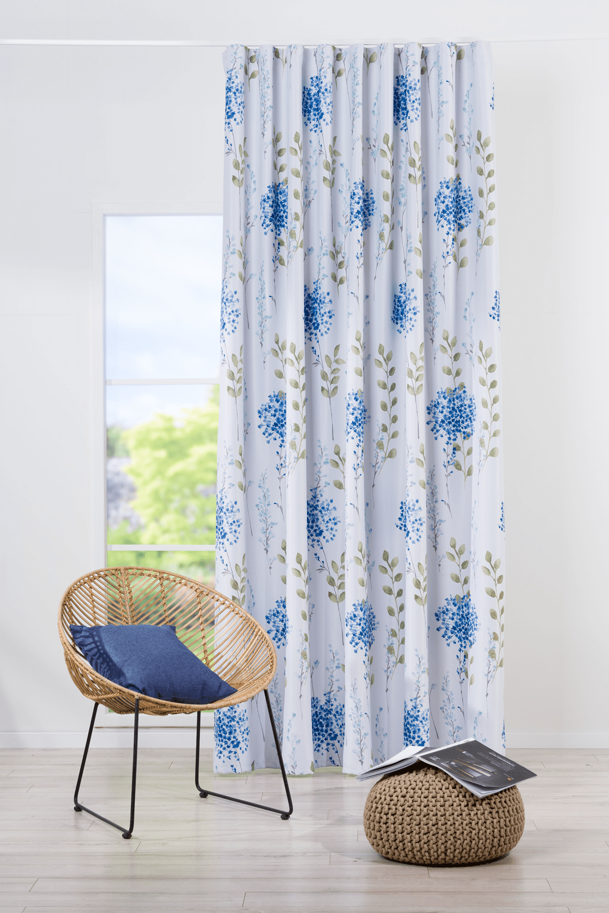 tahiti blue colored material curtain