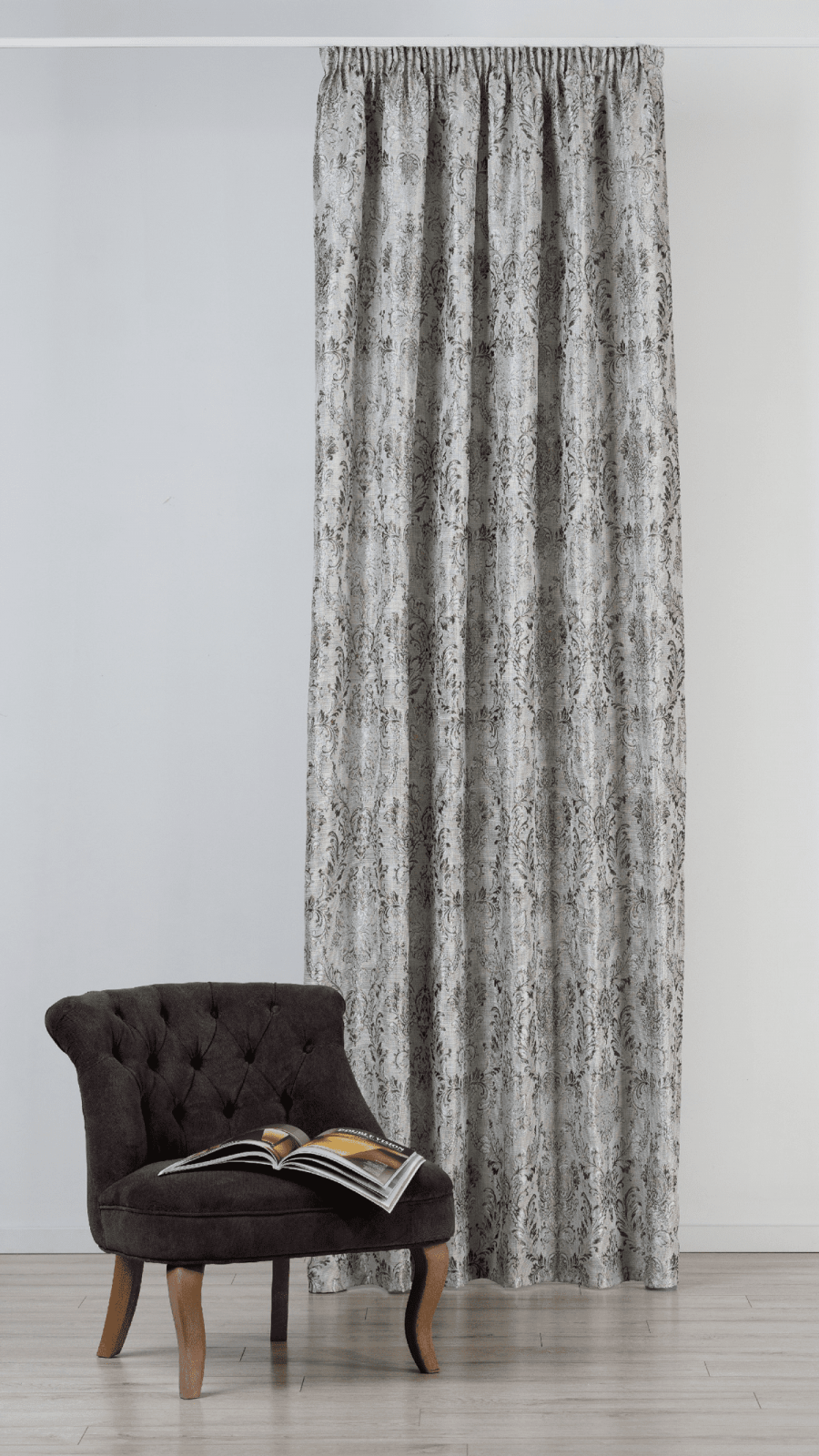 caspia grey colored material curtain