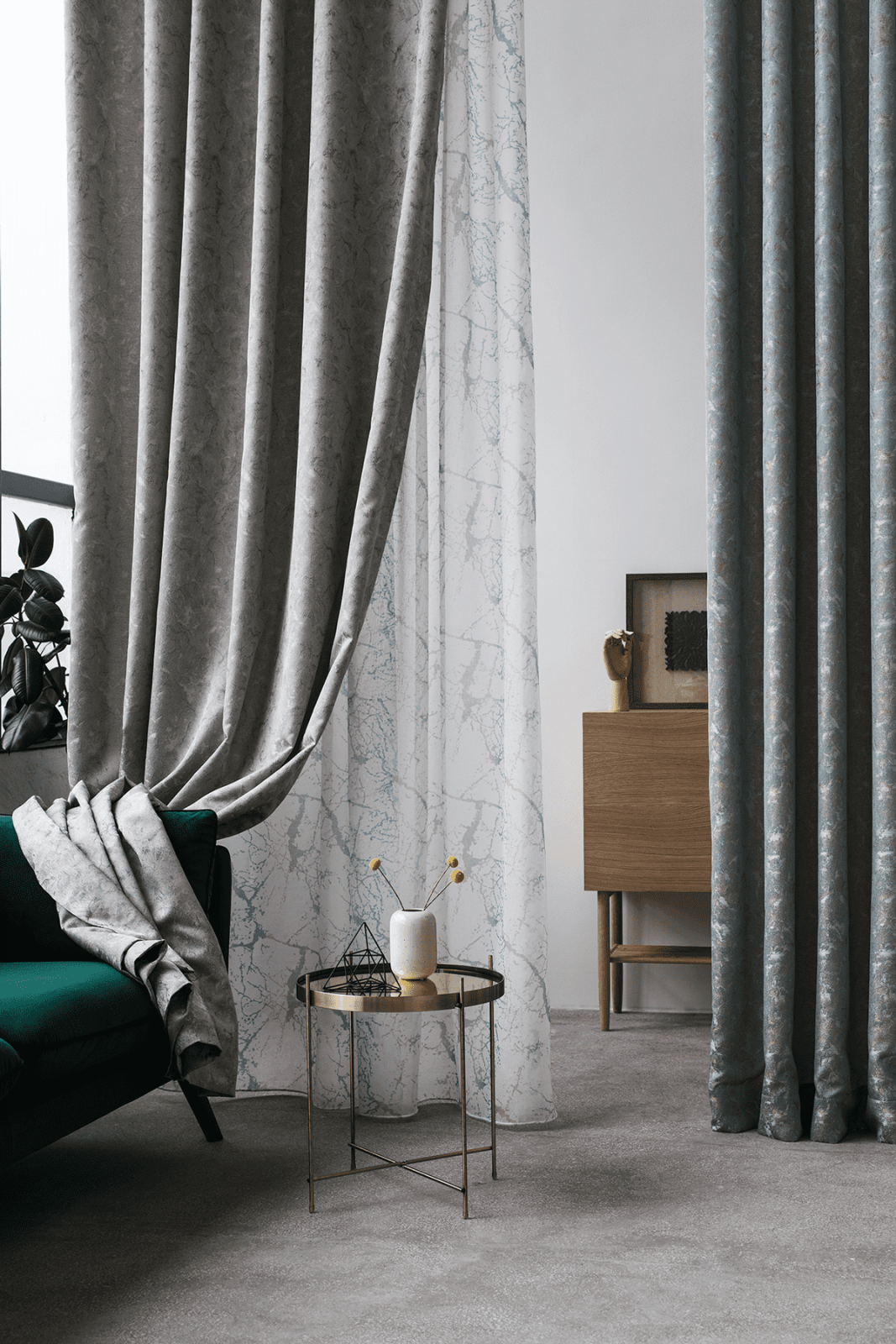 essenza grey colored material curtain