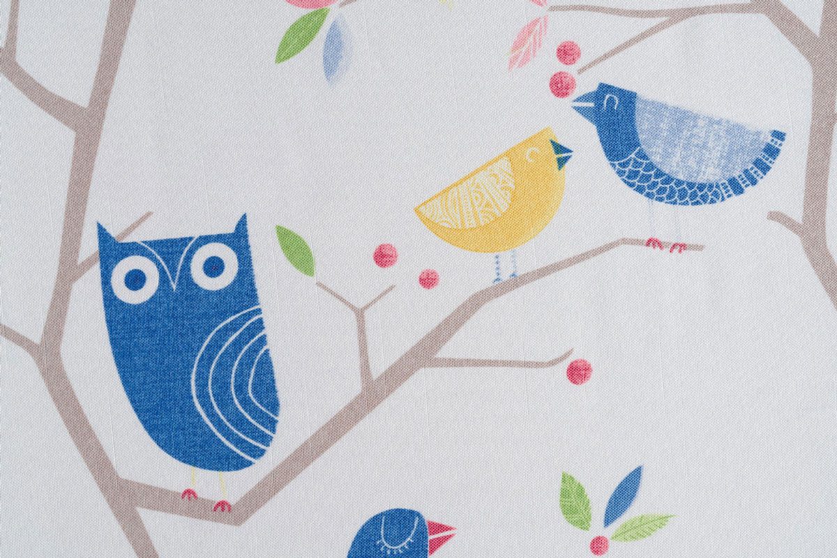 owl blue colored material curtain
