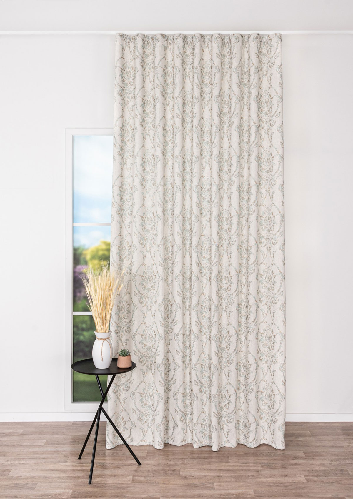 libra white print curtain