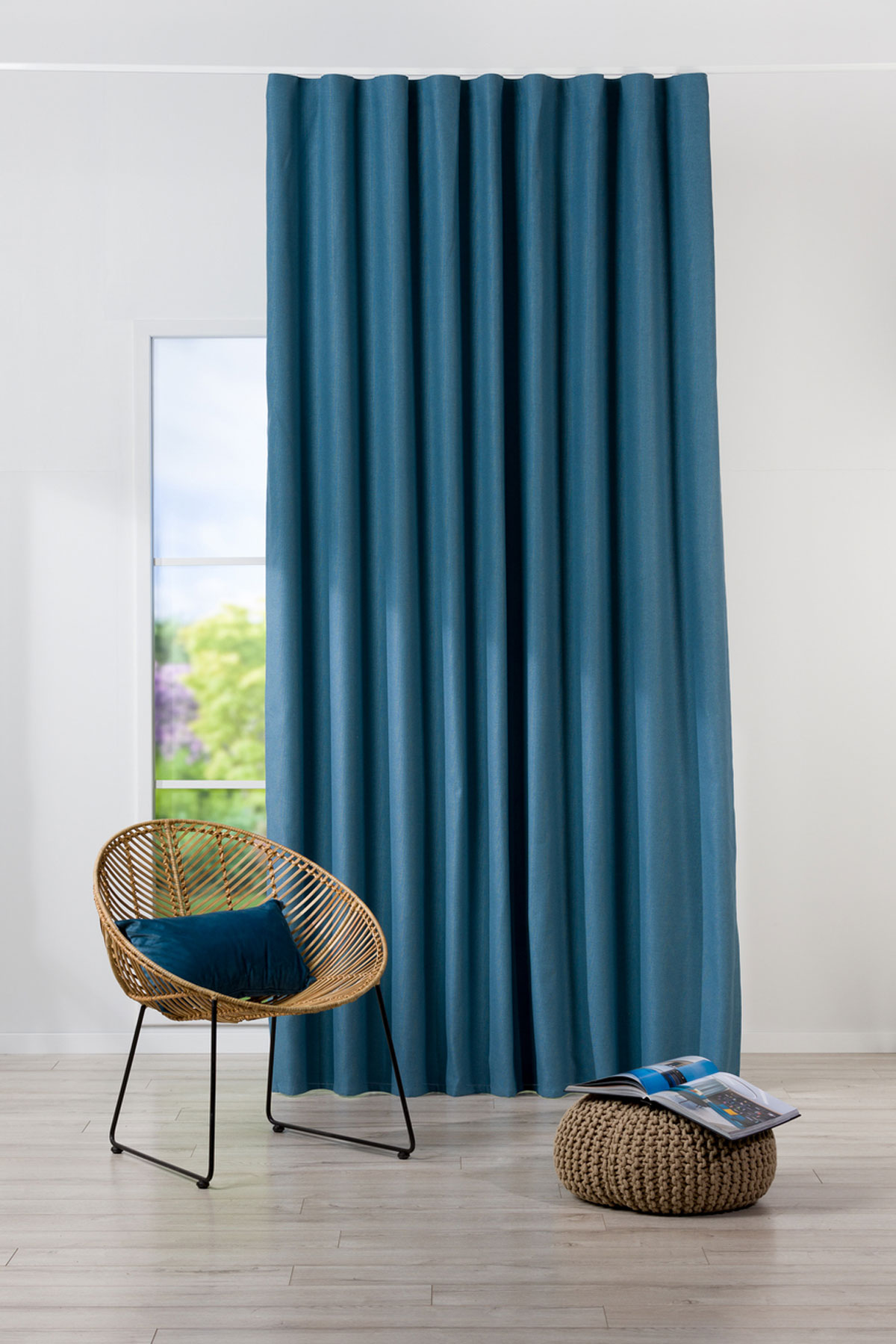 hugo blue print curtain