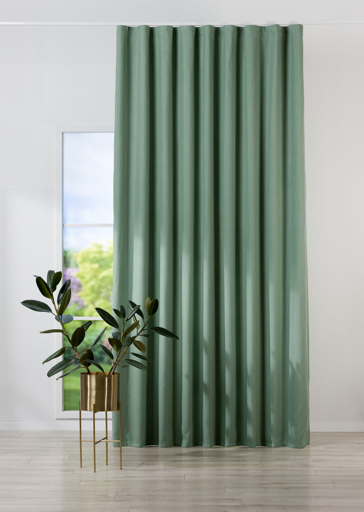 cove green print curtain