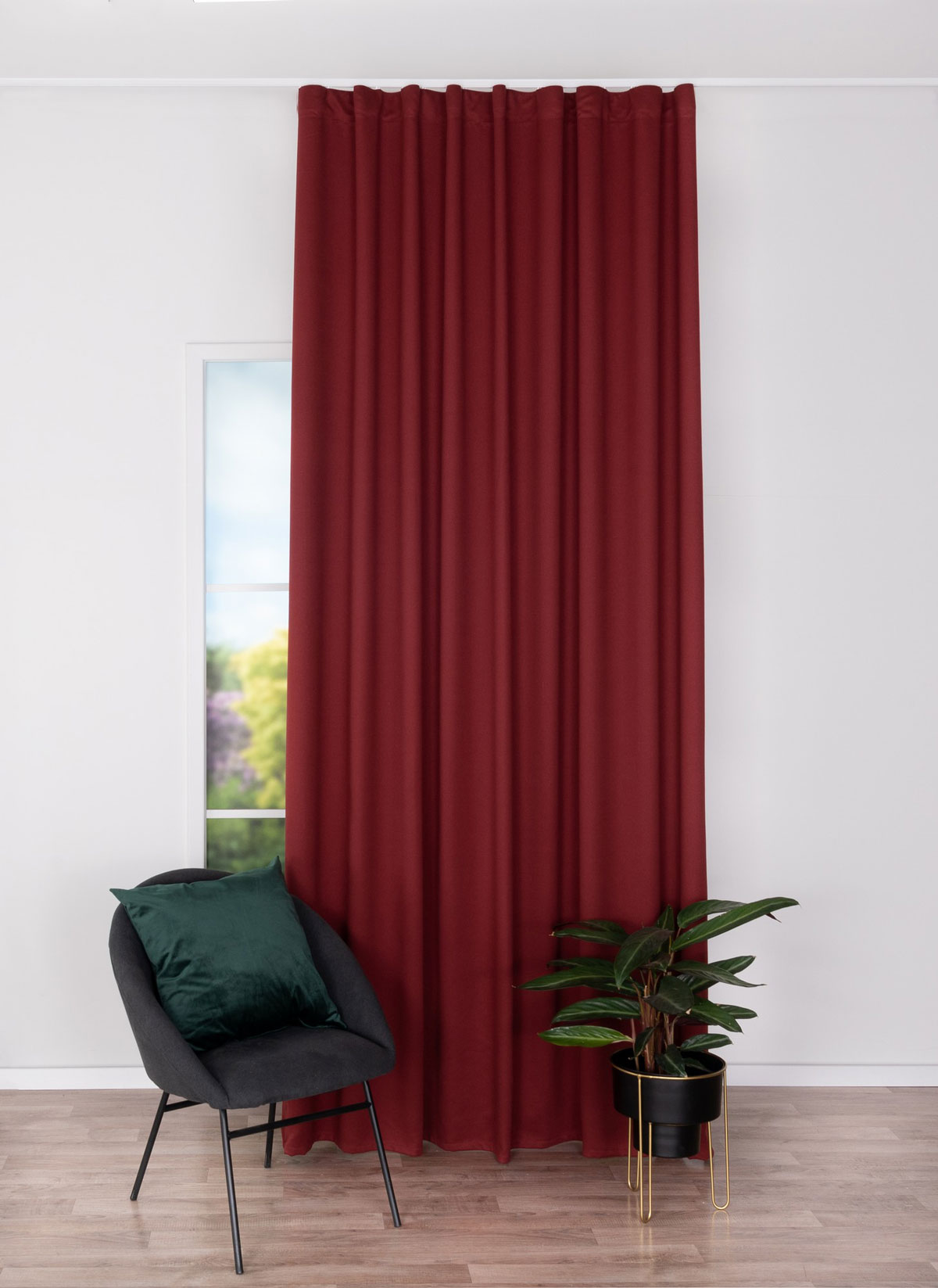 modern red print curtain
