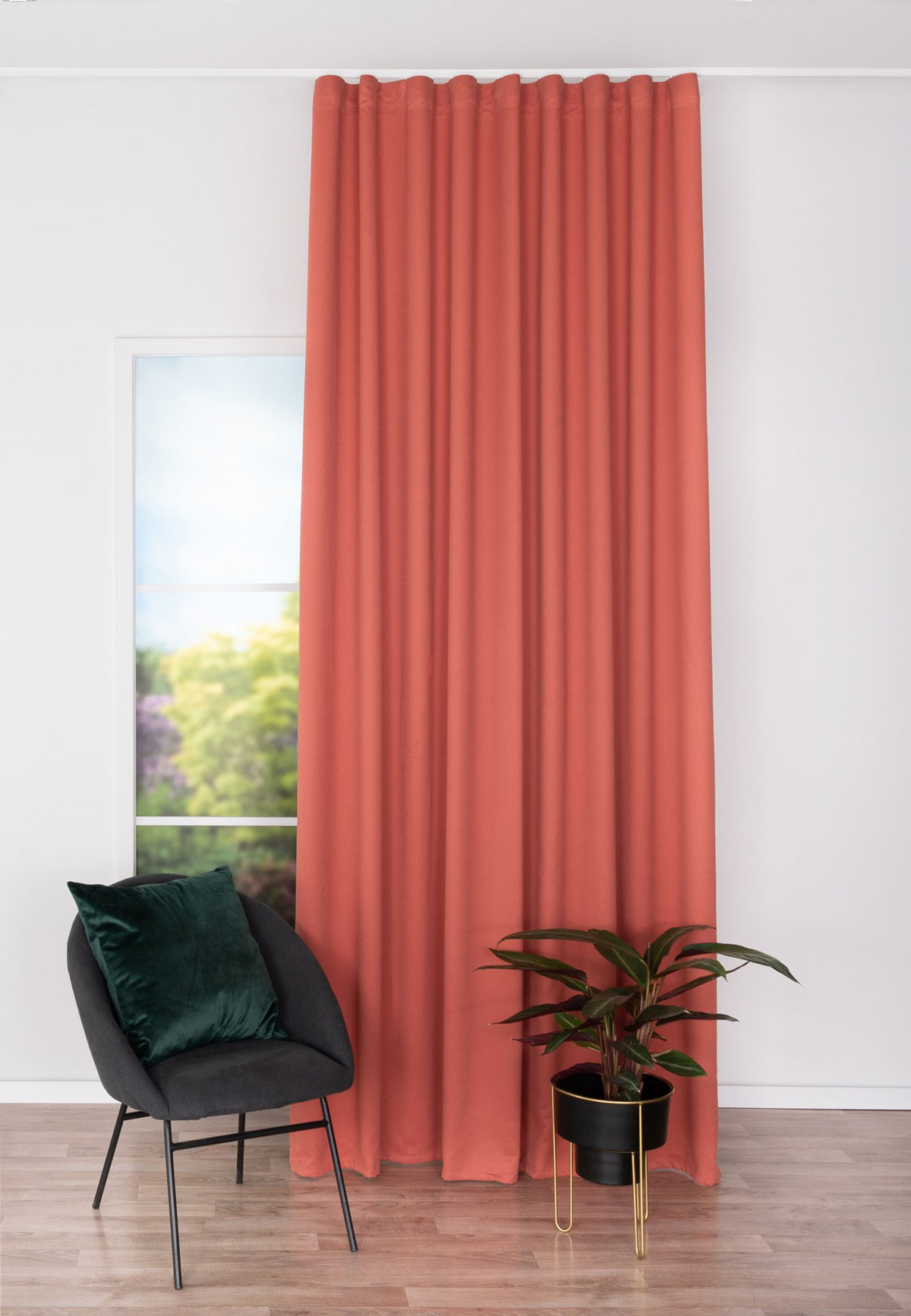 modern red print curtain