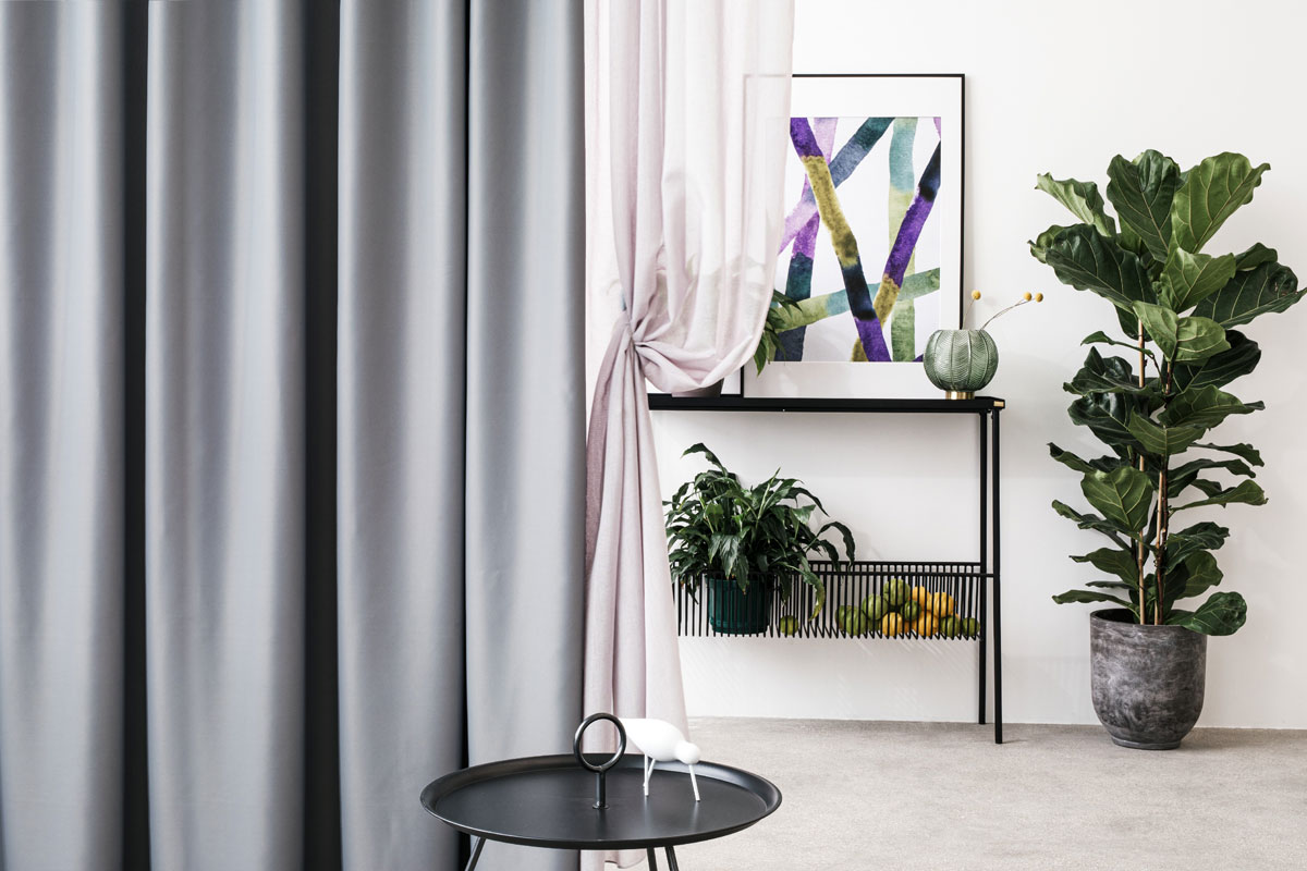 blackout grey print curtain