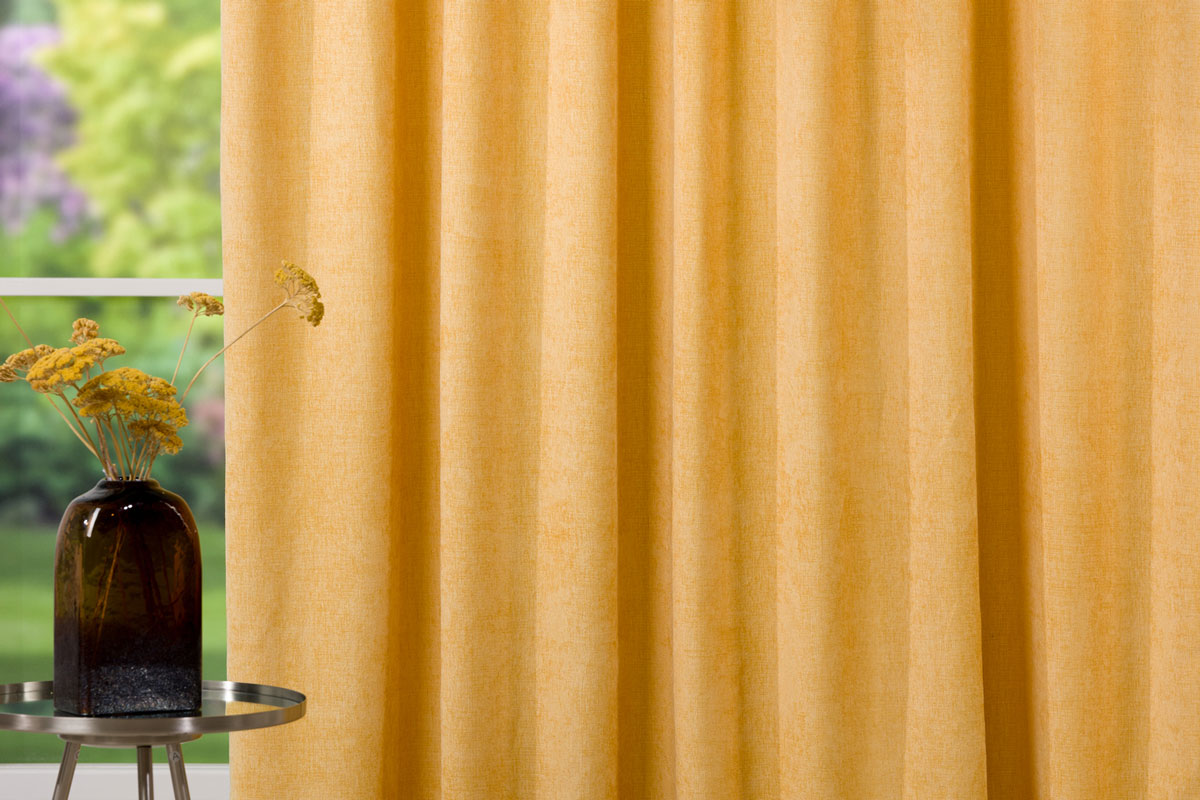 intense yellow print curtain