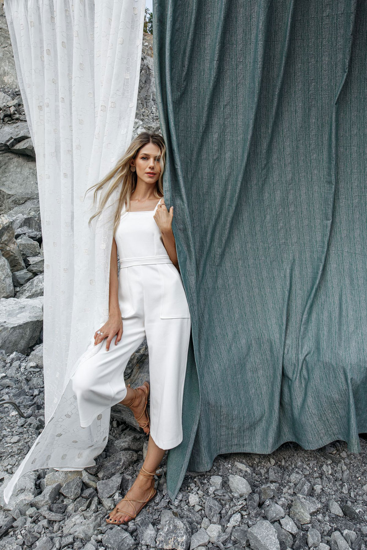 nordic green print curtain