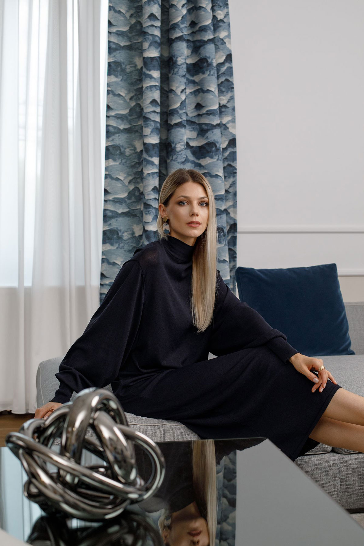 nebbia blue print curtain